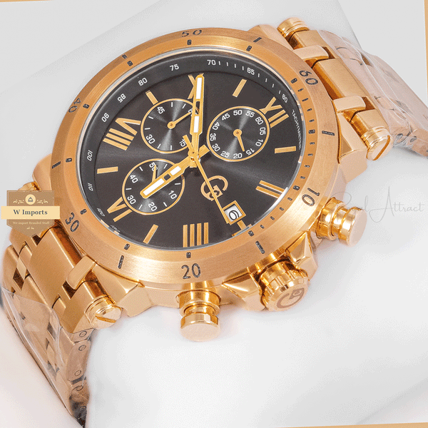 CHRONOGRAPH COLLECTION GOLD CASE WITH BLACK DAIL & CHAIN WATCH