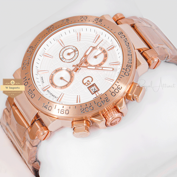 CHRONOGRAPH COLLECTION ROSE GOLD CASE WITH WHITE DAIL & CHAIN WATCH