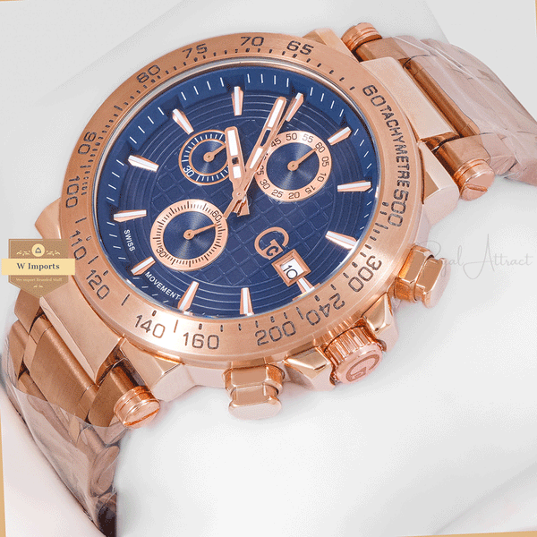 CHRONOGRAPH COLLECTION ROSE GOLD CASE WITH BLUE DAIL & CHAIN WATCH