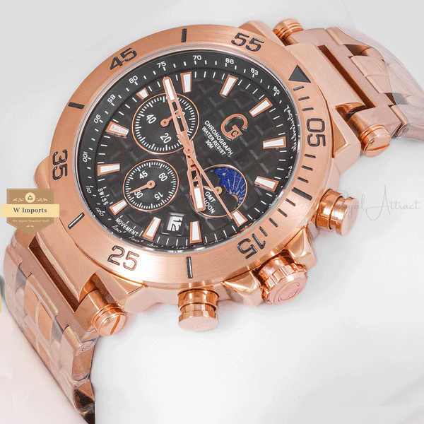 CHRONOGRAPH COLLECTION ROSE GOLD CASE WITH BLACK DAIL & CHAIN WATCH