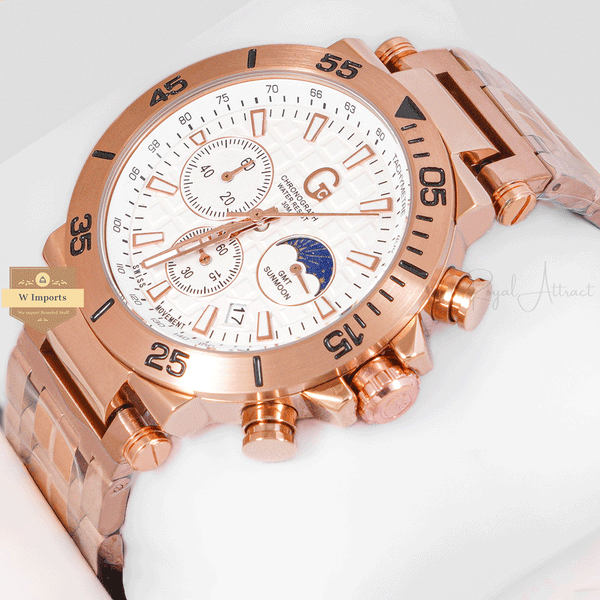 CHRONOGRAPH COLLECTION ROSE GOLD CASE WITH WHITE DAIL & CHAIN WATCH