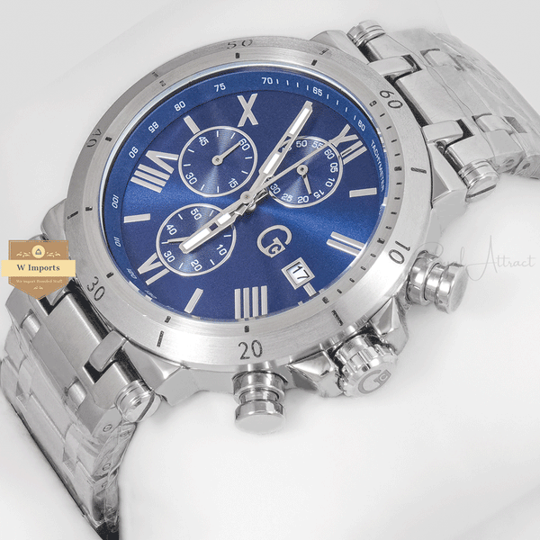 CHRONOGRAPH COLLECTION SILVER CASE WITH BLUE DAIL & CHAIN WATCH