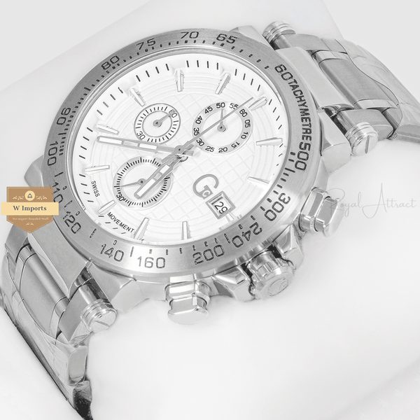CHRONOGRAPH COLLECTION SILVER WITH WHITE DAIL & CHAIN WATCH
