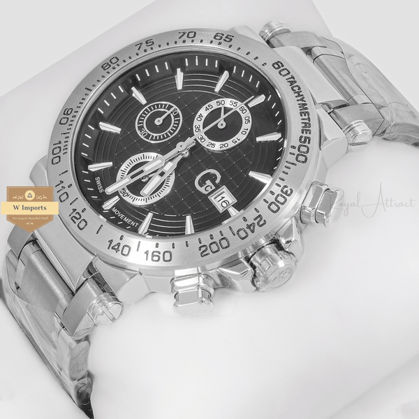 CHRONOGRAPH COLLECTION SILVER WITH BLACK DAIL & CHAIN WATCH