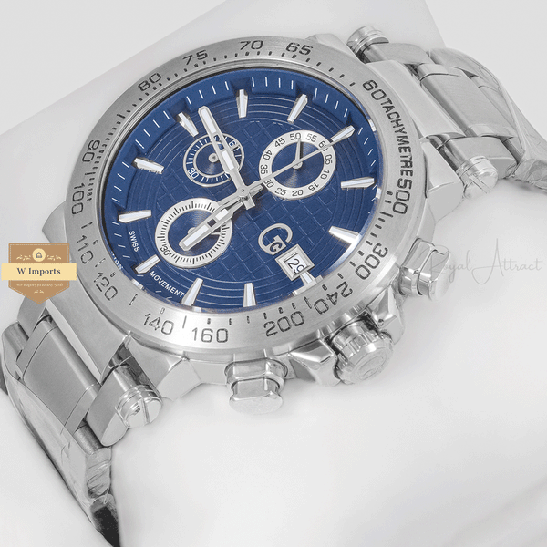 CHRONOGRAPH COLLECTION SILVER WITH BLUE DAIL & CHAIN WATCH