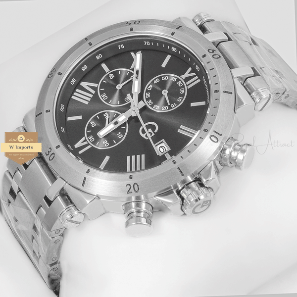 CHRONOGRAPH COLLECTION SILVER WITH BLACK DAIL & CHAIN WATCH