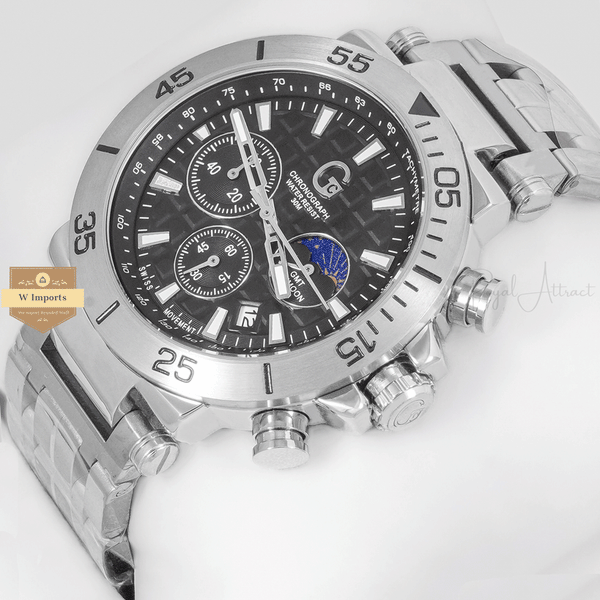 CHRONOGRAPH COLLECTION SILVER WITH BLACK DAIL & CHAIN WATCH