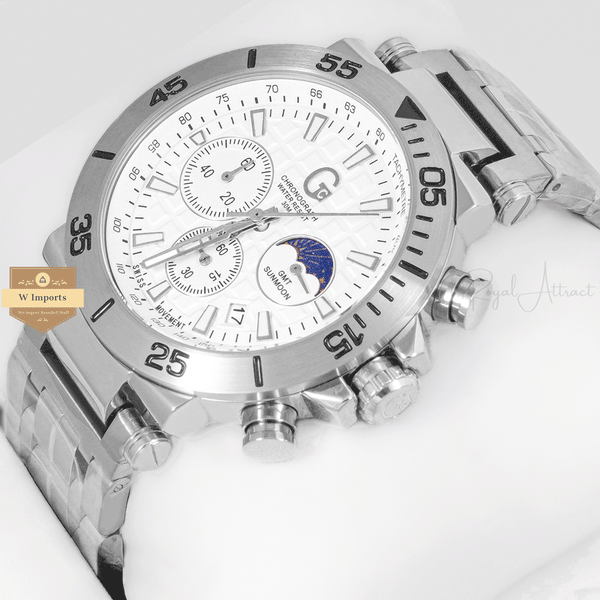 CHRONOGRAPH COLLECTION SILVER WITH WHITE DAIL & CHAIN WATCH