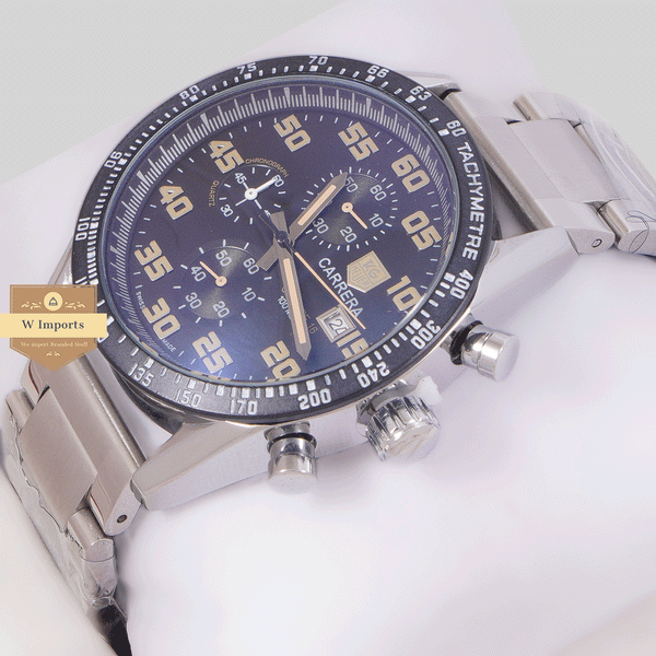 CHRONOGRAPH COLLECTION SILVER WITH BLACK DAIL MAT BAZEL CHAIN WATCH