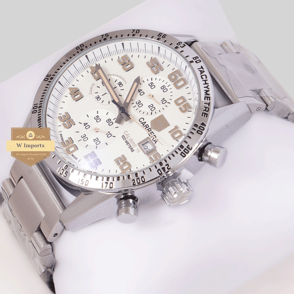 CHRONOGRAPH COLLECTION SILVER WITH WHITE DAIL CHAIN WATCH