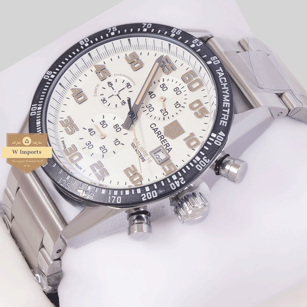 CHRONOGRAPH COLLECTION SILVER WITH WHITE DAIL MAT BAZEL CHAIN WATCH