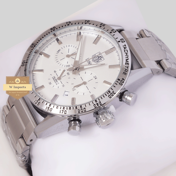 CHRONOGRAPH COLLECTION SILVER WITH WHITE DAIL CHAIN WATCH