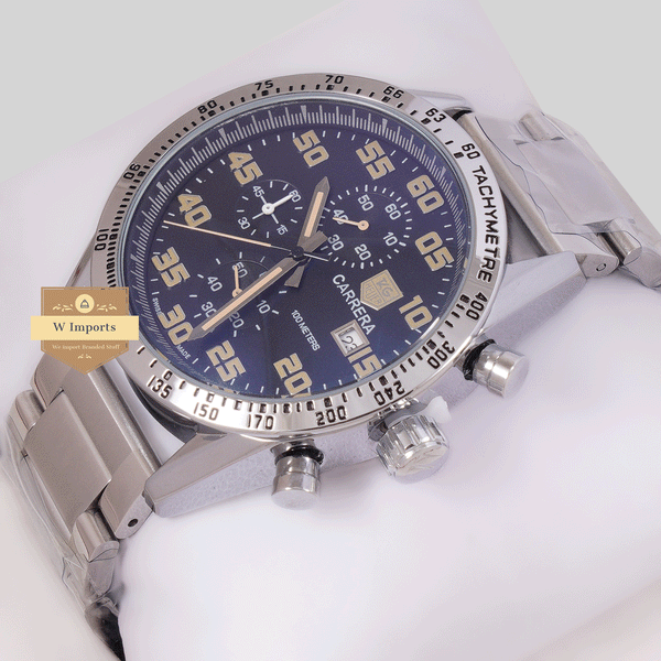 CHRONOGRAPH COLLECTION SILVER WITH BLACK DAIL CHAIN WATCH