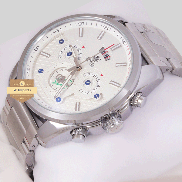 CHRONOGRAPH COLLECTION SILVER WITH WHITE DAIL CHAIN WATCH