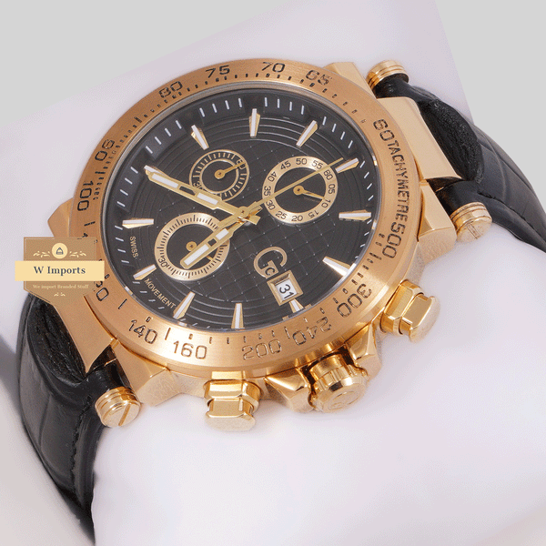 CHRONOGRAPH COLLECTION GOLD WITH BLACK DAIL & LEATHER STRAP WATCH