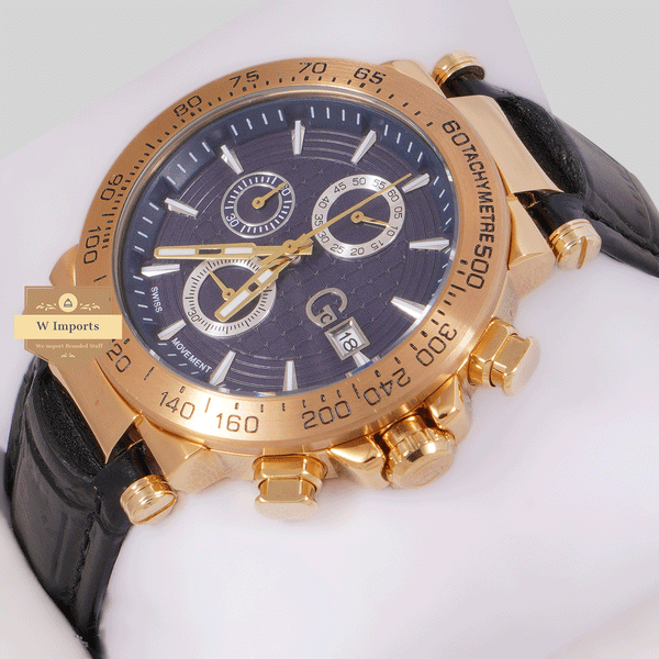 CHRONOGRAPH COLLECTION GOLD WITH BLUE DAIL & LEATHER STRAP WATCH