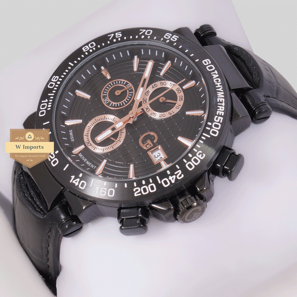 CHRONOGRAPH COLLECTION ALL BLACK WITH BLACK DAIL & LEATHER STRAP WATCH