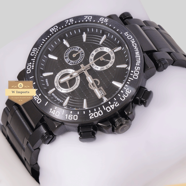 CHRONOGRAPH COLLECTION SILVER WITH BLACK DAIL & CHAIN WATCH