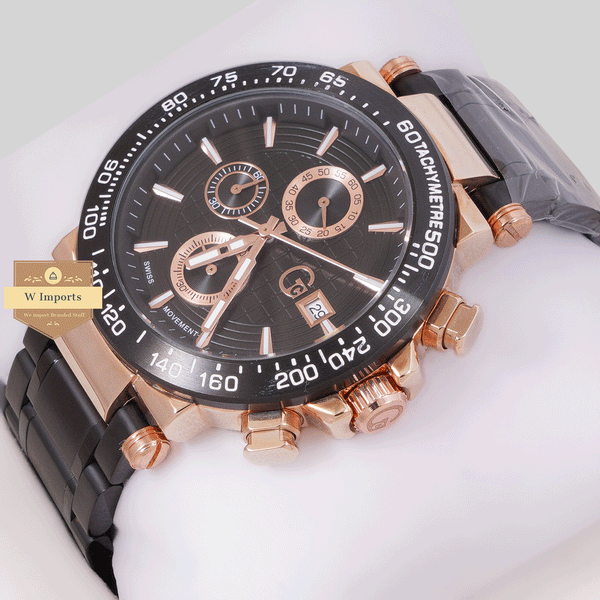 CHRONOGRAPH COLLECTION TWO TONE BLACK ROSE GOLD CASE WITH BLACK DAIL & CHAIN WATCH