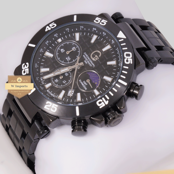 CHRONOGRAPH COLLECTION SILVER WITH BLACK DAIL & CHAIN WATCH