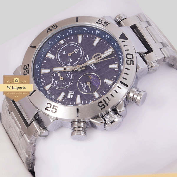 CHRONOGRAPH COLLECTION SILVER WITH BLUE DAIL & CHAIN WATCH