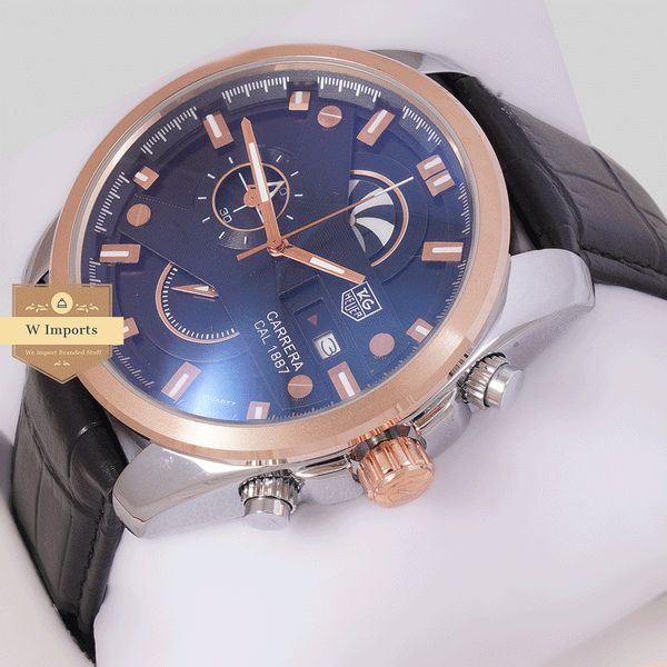 CHRONOGRAPH COLLECTION TWO TONE ROSE GOLD WITH BLACK DAIL & LEATHER STRAP WATCH