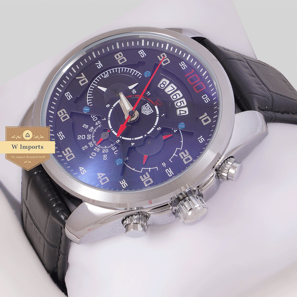 CHRONOGRAPH COLLECTION SILVER WITH BLACK DAIL & LEATHER STRAP WATCH