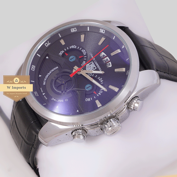 CHRONOGRAPH COLLECTION SILVER WITH BLACK DAIL & LEATHER STRAP WATCH