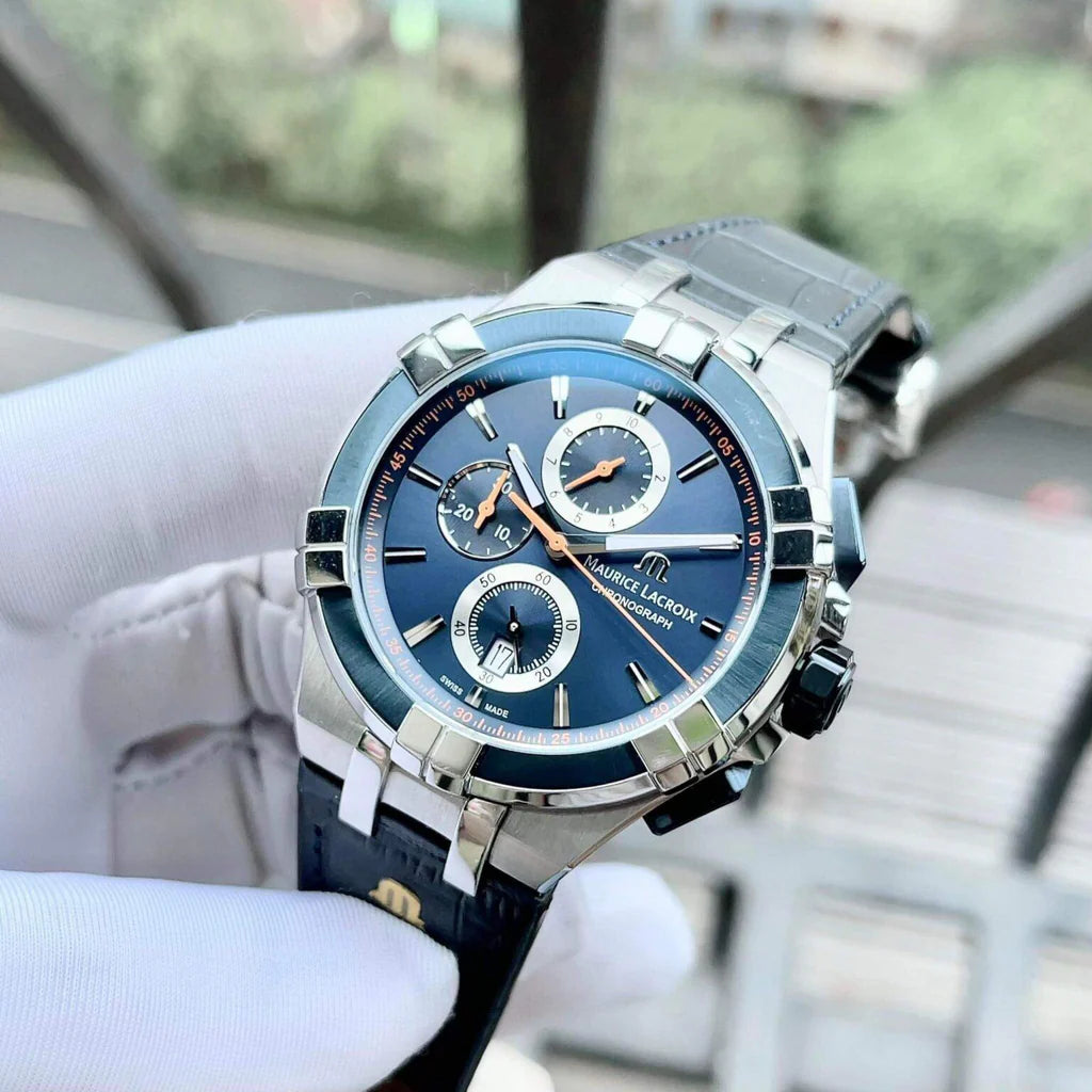 Maurice Lacroix Men’s Quartz Swiss Made Blue Leather Strap Blue Dial 44mm Watch AI1018-SS001-432-4
