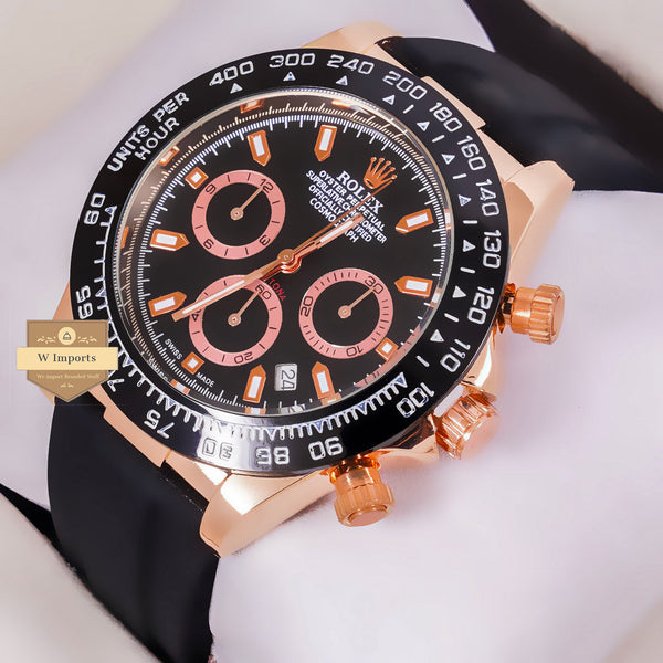 NEW LATEST CHRONOGRAPH COLLECTION ROSE GOLD WITH BLACK DAIL & SILICON STRAP WATCH