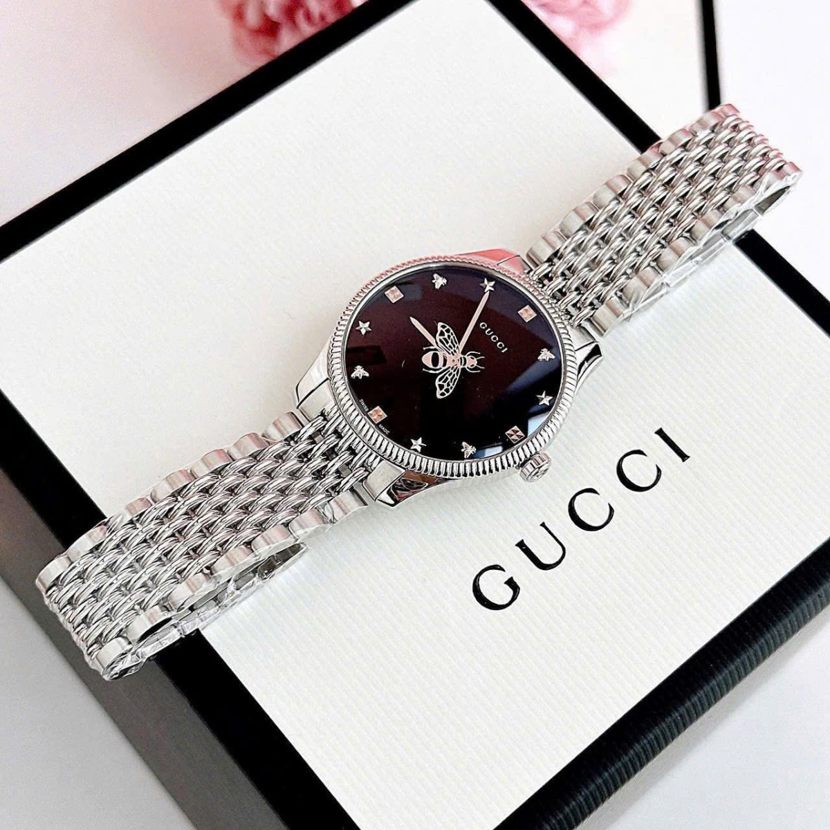 Gucci Men's Swiss Made Quartz Stainless Steel Black Dial 36mm Watch YA1264154