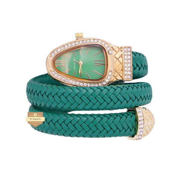 NEW LATEST COLLECTION SNAKE STYLE YELLOW GOLD WITH RED LADIES WATCH