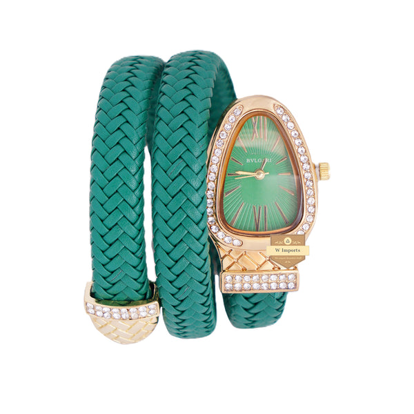 NEW LATEST COLLECTION SNAKE STYLE YELLOW GOLD WITH RED LADIES WATCH