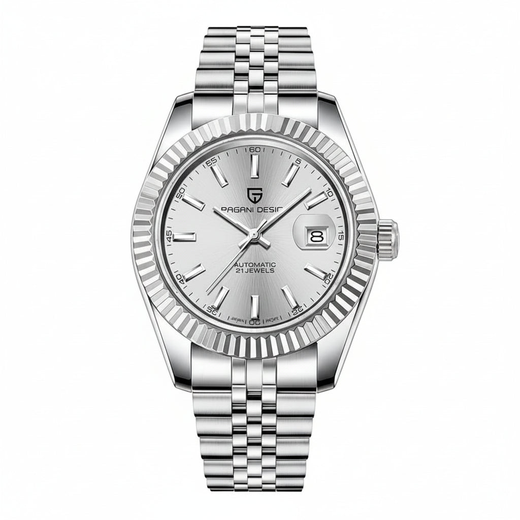 PAGANI DESIGN MEN'S DATEJUST 41MM ALL SILVER STAINLESS STEEL JUBILEE BARACELATE AUTOMATIC SKU-PD1645