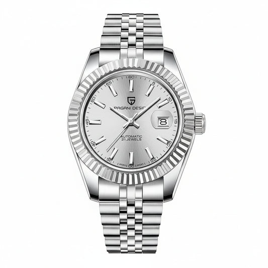 PAGANI DESIGN MEN'S DATEJUST 41MM ALL SILVER STAINLESS STEEL JUBILEE BARACELATE AUTOMATIC SKU-PD1645