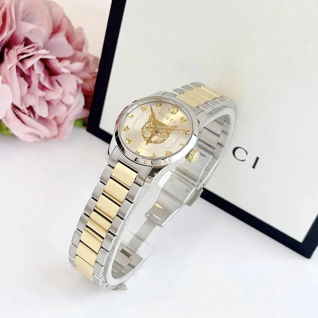 Gucci Women’s Swiss Made Quartz Stainless Steel Silver Dial 27mm Watch YA126596