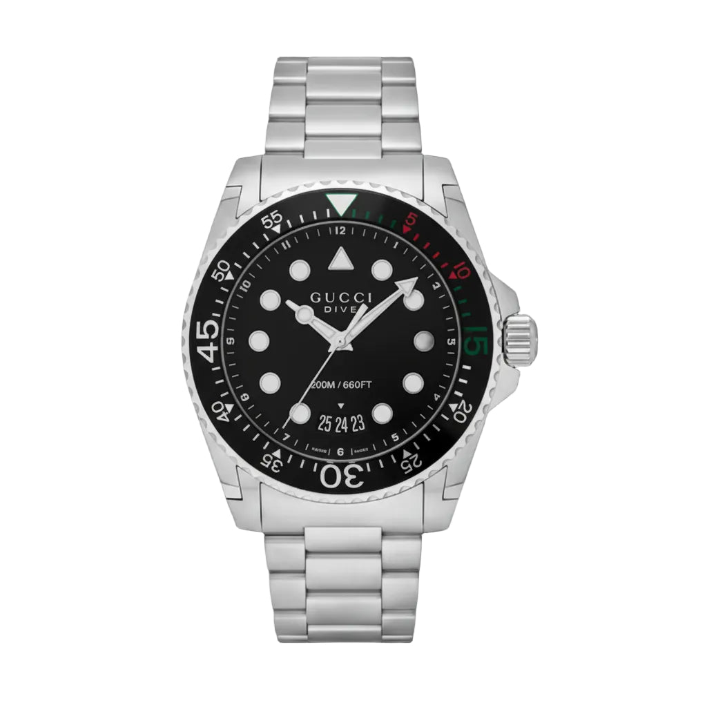 Gucci Men’s Swiss Made Quartz Stainless Steel Black Dial 45mm Watch YA136208