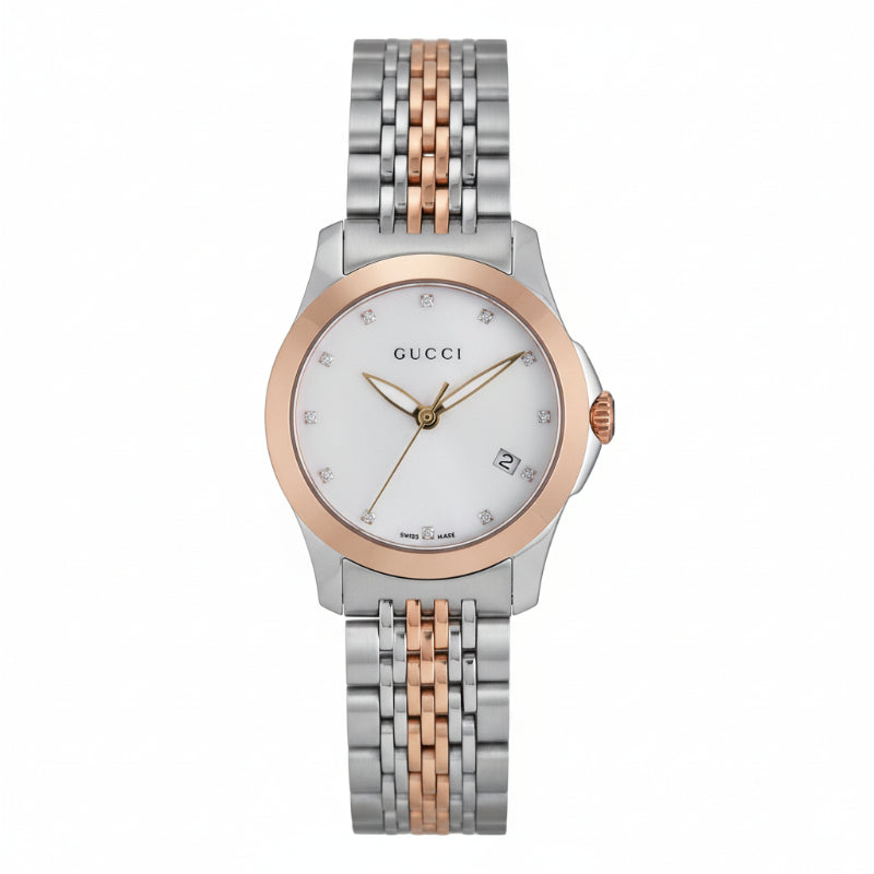 Gucci Women’s Swiss Made Quartz Stainless Steel Mother of Pearl Dial 27mm Watch YA126514