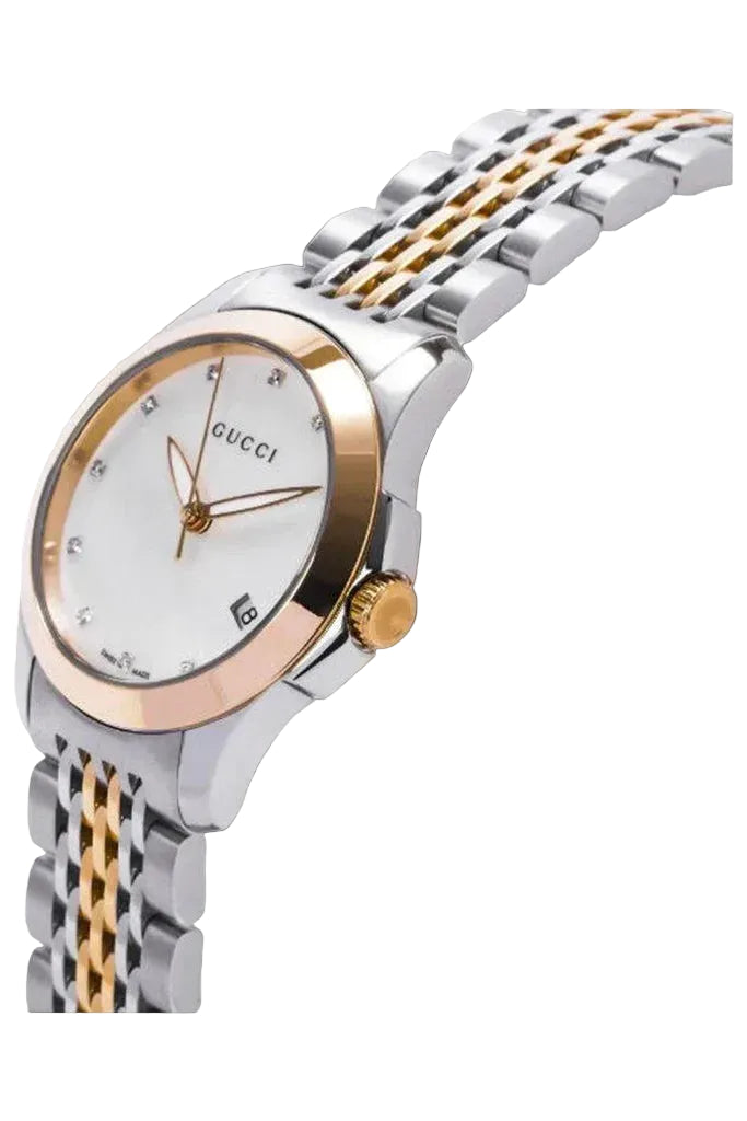 Gucci Women’s Swiss Made Quartz Stainless Steel Mother of Pearl Dial 27mm Watch YA126514