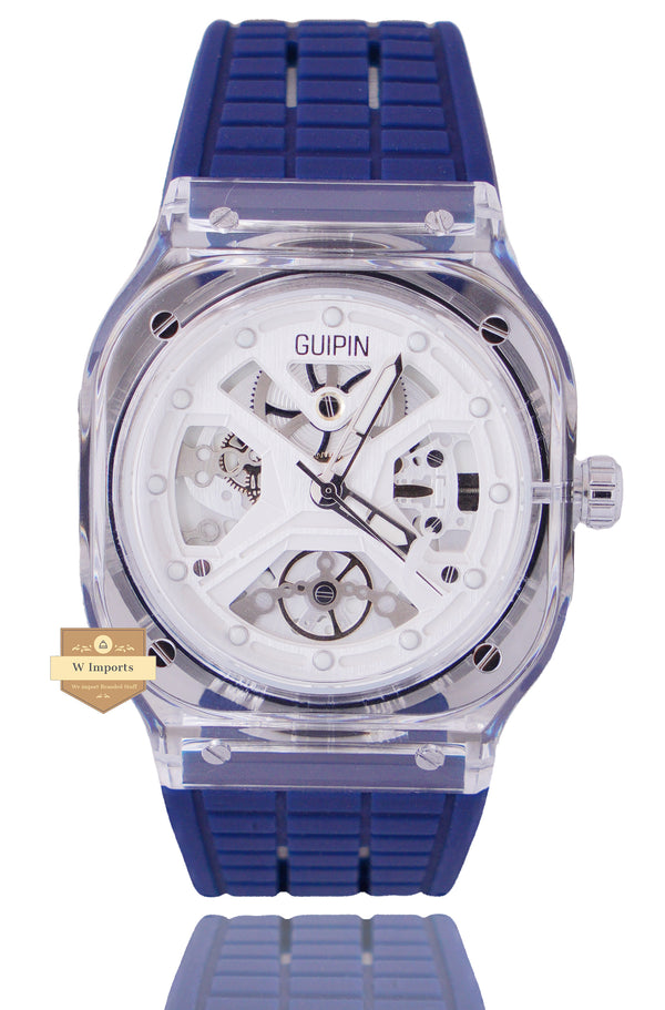 GUIPIN ORIGINAL NEW LATEST COLLECTION TRANSPARENT CASE WITH WHITE DIAL STRAP WATCH