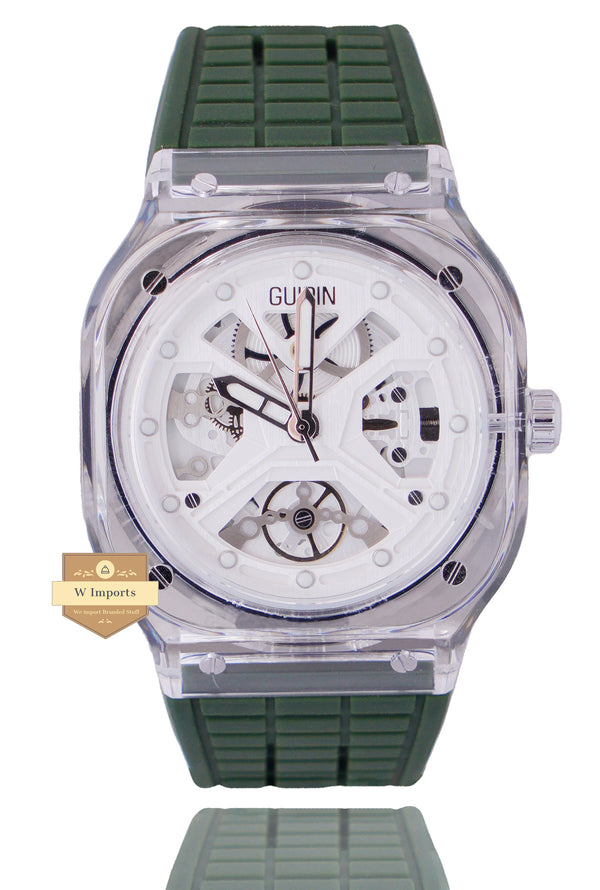 GUIPIN ORIGINAL NEW LATEST COLLECTION TRANSPARENT CASE WITH WHITE DIAL STRAP WATCH