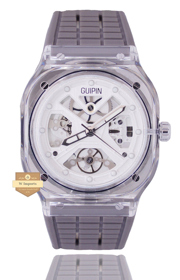 GUIPIN ORIGINAL NEW LATEST COLLECTION TRANSPARENT CASE WITH WHITE DIAL STRAP WATCH