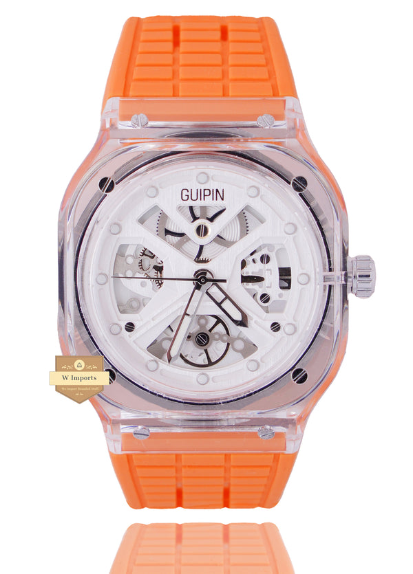 GUIPIN ORIGINAL NEW LATEST COLLECTION TRANSPARENT CASE WITH WHITE DIAL STRAP WATCH