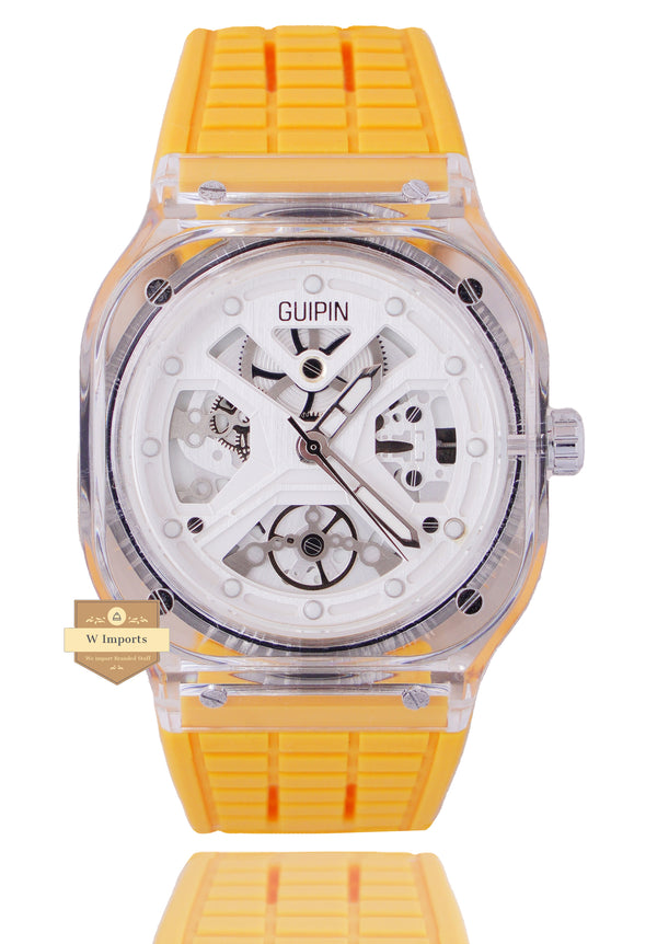 GUIPIN ORIGINAL NEW LATEST COLLECTION TRANSPARENT CASE WITH WHITE DIAL STRAP WATCH