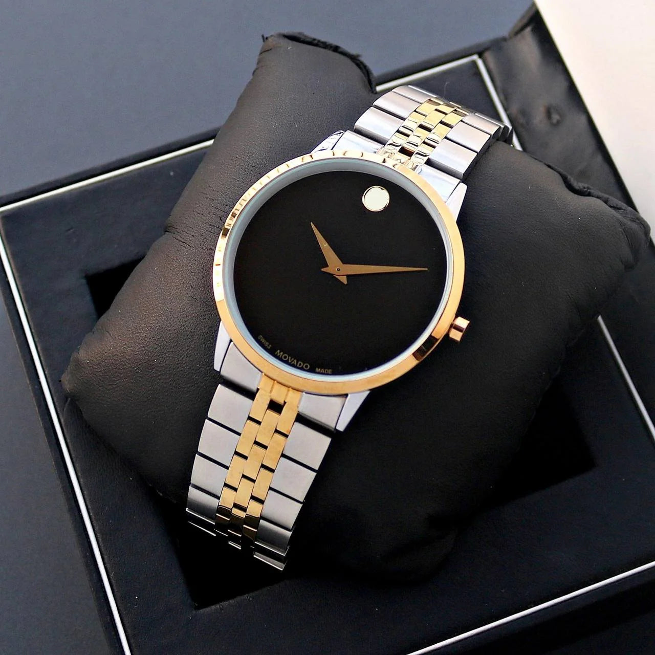 Movado Men’s Swiss Made Quartz Two Tone Yellow Gold Stainless Steel Black Dial 40mm Watch 0607200