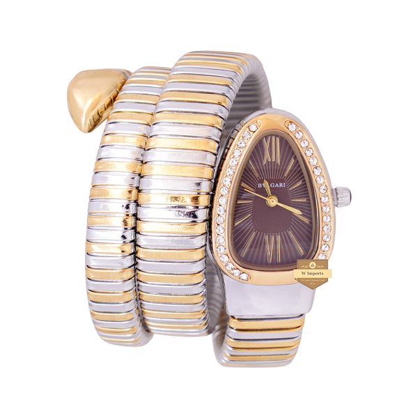 NEW LATEST COLLECTION SNAKE STYLE YELLOW GOLD WITH LADIES CHAIN WATCH