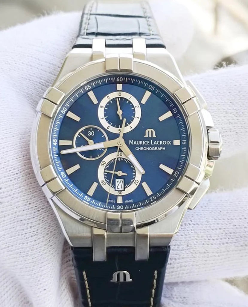Maurice Lacroix Men’s Quartz Swiss Made Blue Leather Strap Blue Dial 44mm Watch AI1018-SS001-430-1