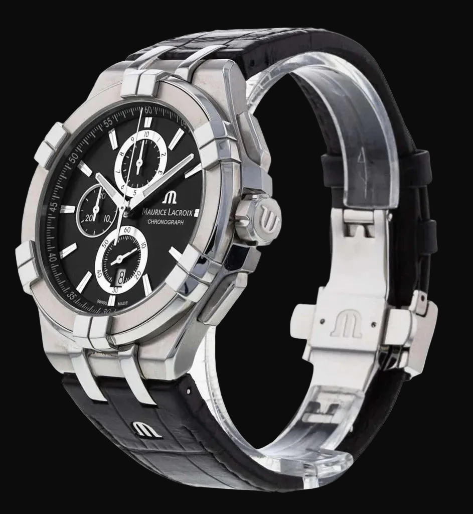 Maurice Lacroix Men’s Quartz Swiss Made BlackLeather Strap Black Dial 44mm Watch AI1018-SS001-330-1