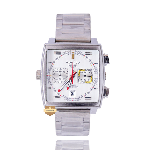 NEW LATEST CHRONOGRAPH COLLECTION SILVER WITH WHITE DAIL & CHAIN WATCH