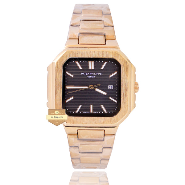 NEW LASTEST COLLECTI0N YELLOW GOLD WITH BLACK DIAL CHAIN WATCH